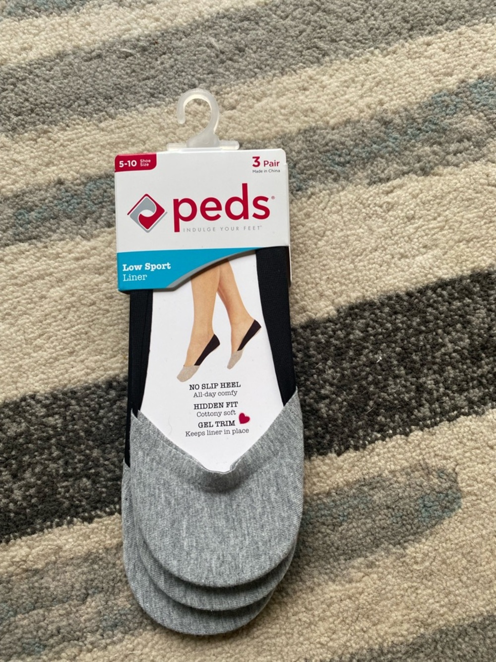 Peds Low Sport Liner Socks 3 Pack No Show Gray Black Size 5-10 NEW